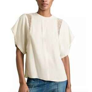 Reiss Harlowe Lace Inset Top Cream Size 10